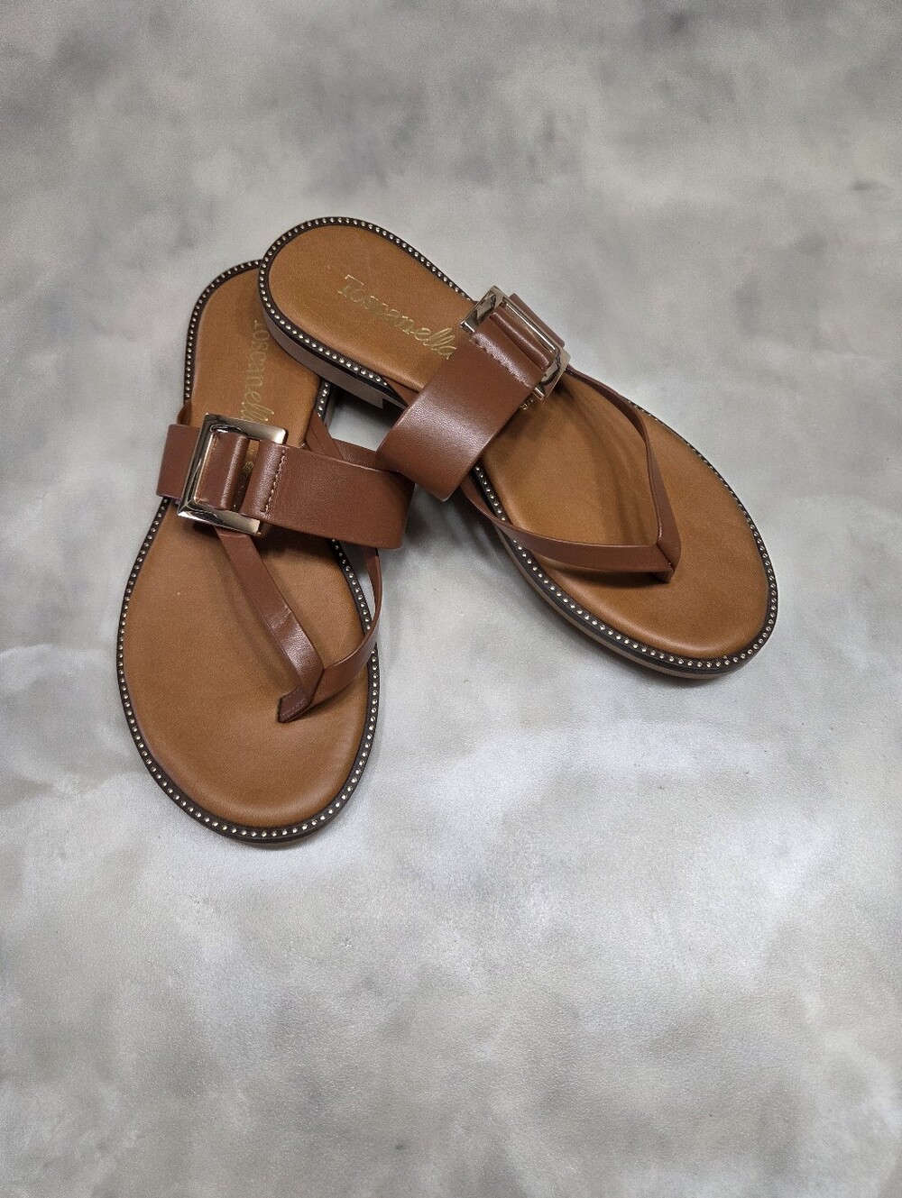 Toscanella Brown Buckle Thong Sandals Size 9.5